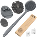 Manmihealth Silicone Body Scrubber Shower Brush Set Thin Bristles Gray