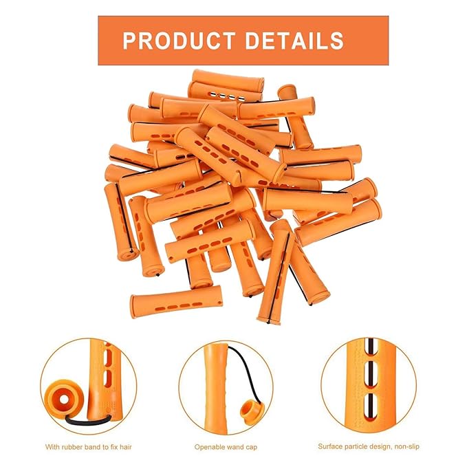 meigick 40 Pieces Orange Plastic Perm Rods for Natural Hair Heatless Hair Rollers for Women Hair Roller Curler Styling Tool