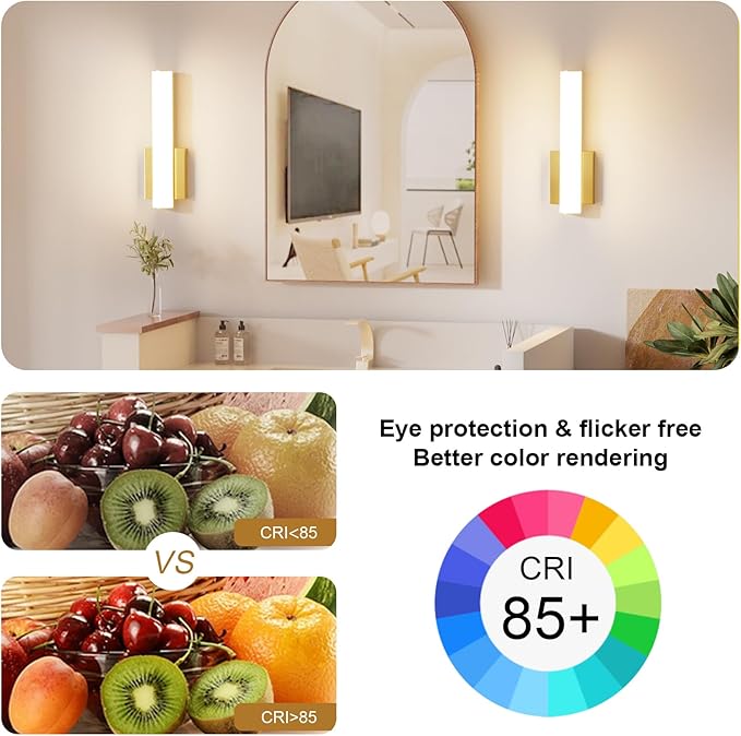 15.7 Inches Modern Bathroom Led Wall Sconces,18W 3000K Hardwired Wall Light with White Acrylic Lampshade,Indoor Bathroom Vanity Light for Mirror Bedroom Living Room Hallway(Gold,2Pack)