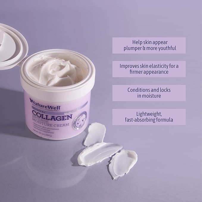 NATURE WELL Collagen Peptide Cream for Face, Body & Hands – Firming Moisturizer for Crepey Skin, Anti-Aging Hydrating Lotion for Dry Skin, Smooths Wrinkles & Boosts Elasticity, Non-Greasy, 10 Oz
