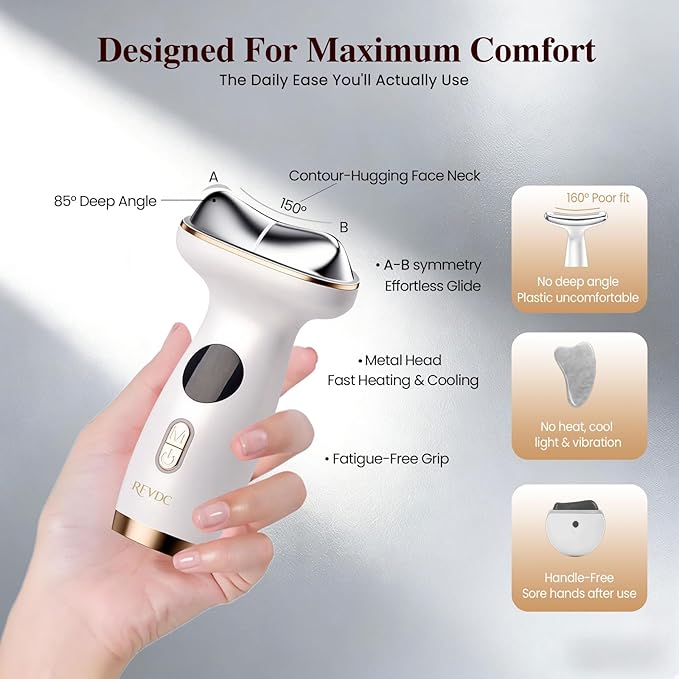 RFVDC Cold Heated Electric Gua Sha, Facial Neck Lymphatic Drainage Sculpting Tool, Cooling Depuffing Wand for Puffy Face, 7-in-1 LED Red Light Face Massager for Lifting, Contouring, Firming