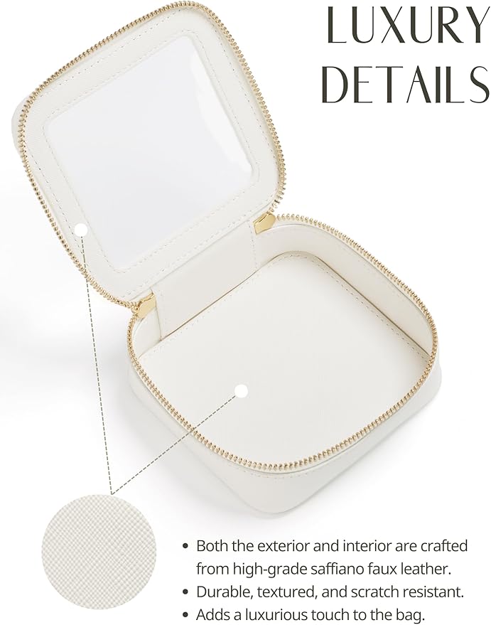 Popvibe Clear Makeup Case Toiletry Bag Travel Clear Cosmetic Bag with Zipper, Make Up Bag Organizer Traveling TSA Approved Transparent Makeup Bag Car for Essentials, Mini & Medium, White