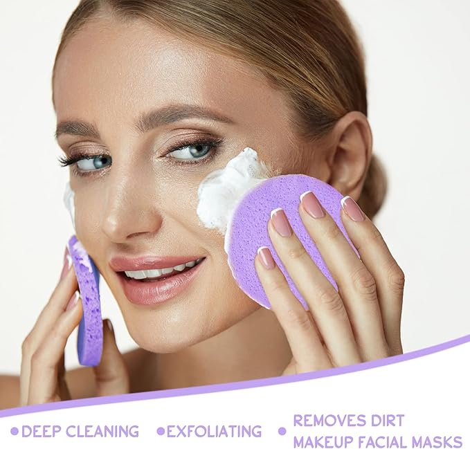 Foaincore 600 Pieces Compressed Facial Sponge Round Facial Sponge for Estheticians Face Sponges for Cleansing Makeup Removal Wash Pads Disposable Sponges for Women Spa Exfoliating Cleansing(Purple)