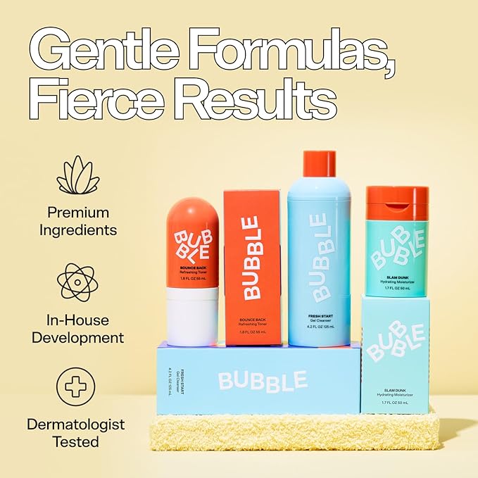 Bubble Skincare Fresh Start Gel Cleanser - Gentle Exfoliating Face Wash for Oily Skin - Gel Cleanser with Aloe Vera Juice + Caffeine to Protect and Soothe Complexion - Summer Skincare Essential (50ml)