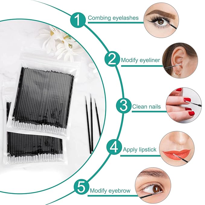Dming 200PCS Micro Applicators Brushes Mini Cotton Swabs Remove Grafted Eyelash Glue Dedicated Brush Disposable Microswabs for Eyelash Extensions Make up and Lash Clean and Personal Care (Black 1)