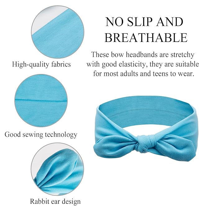 Huachi 12 Pack Bow Headbands for Women Headwraps Hair Band Knotted Headband Rabbit Ears Stretchy Turban Head Wraps Fashion Christmas Headbands Sport Cute Hair Accessories