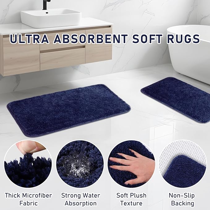 InnJoey Bathroom Accessory Set - Bathroom Set, 12PC Bathroom Accessories Set, Navy Blue Bathroom Accessories Set, Mini Trash Can, Toilet Brush, Trash Can & Soap Dispenser