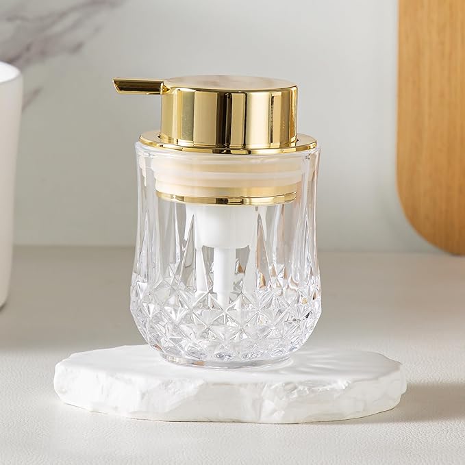 Foaming Soap Dispenser, Bathroom Hand Foam Soap Dispensers for Gold Pump,Glass Refillable Dish Soap Dispenser,Modern Home Soap Dispenser for Bathroom,Kitchen(Clear/Gold Poam Pump)