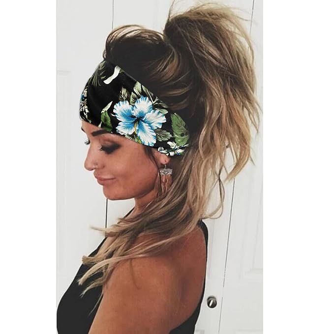 Boho Headbands For Women Fashion Stretch Wide Hair Bands Knoted Turban Head Bands Yoga Running Sweatband Elastic Headband Stylish Wrap Headbands Hair Accessories for Teen Girls 4 Pack