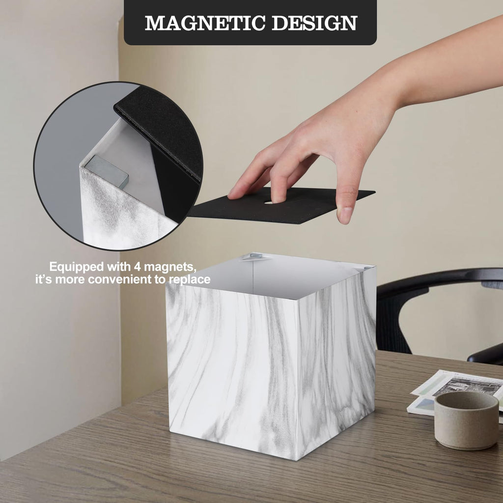 HOUSE DIARY Metal Square Tissue Box lid, Modern Facial Tissue Holder for Bathroom Vanity Tops, Bedroom Dressers, Nightstands, Desks, Offices (Marble White)