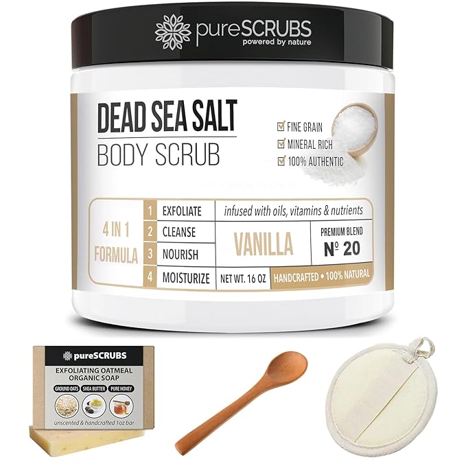 pureSCRUBS Premium Vanilla Body Scrub Set, Exfoliating Dead Sea Salt Scrub