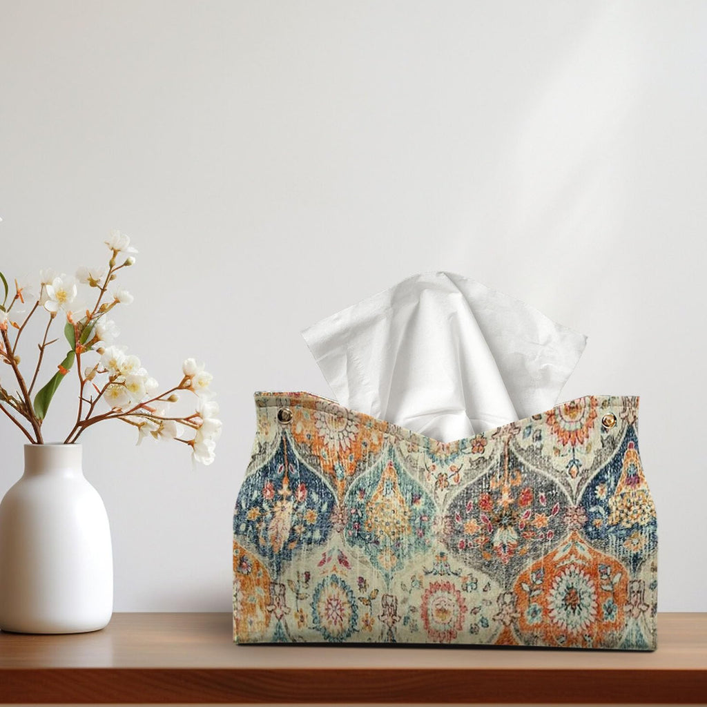 Boho Tissue Box Cover Rectangle, Orange Tissue Box Decorative 9.8x6x6