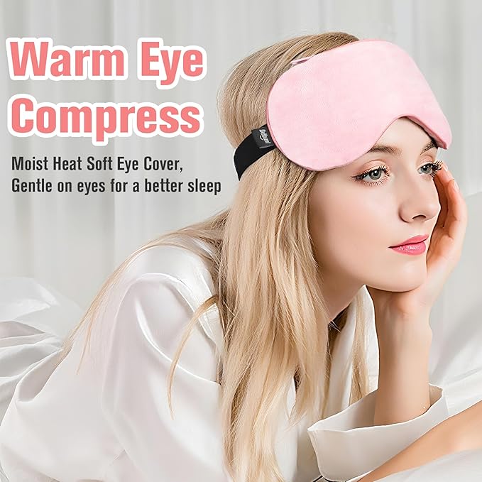 BeHoomi Heated Eye Mask, Weighted Sleep Mask Warm Compress for Eyes, Cooling Eye Mask for Sleeping, Reusable Eye Masks for Home, Office, Hot and Cold for Eye Relaxation, Gifts for Women (Pink)