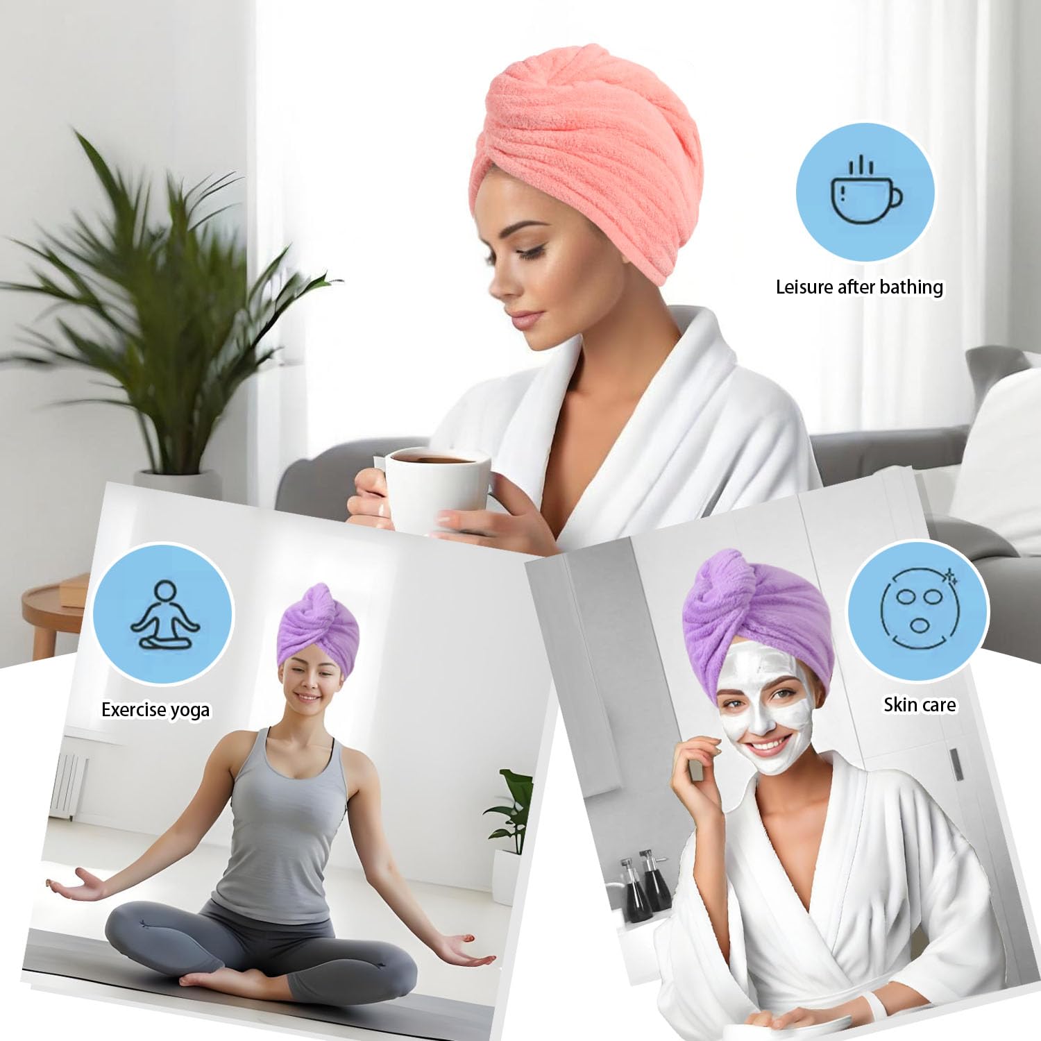 AGKXHDEC Microfiber Hair Drying Towel Wrap,Hair Turbans Towel for Wet Hair