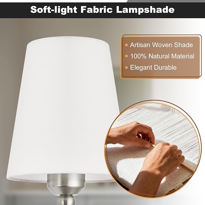 Bathroom Vanity Light, Brushed Nickel Bathroom Light Fixtures, 4-Light Lighting Fixtures Over Mirror, Modern Wall Sconce with Flared White Fabric Shade, E26 Socket(ETL Listed)