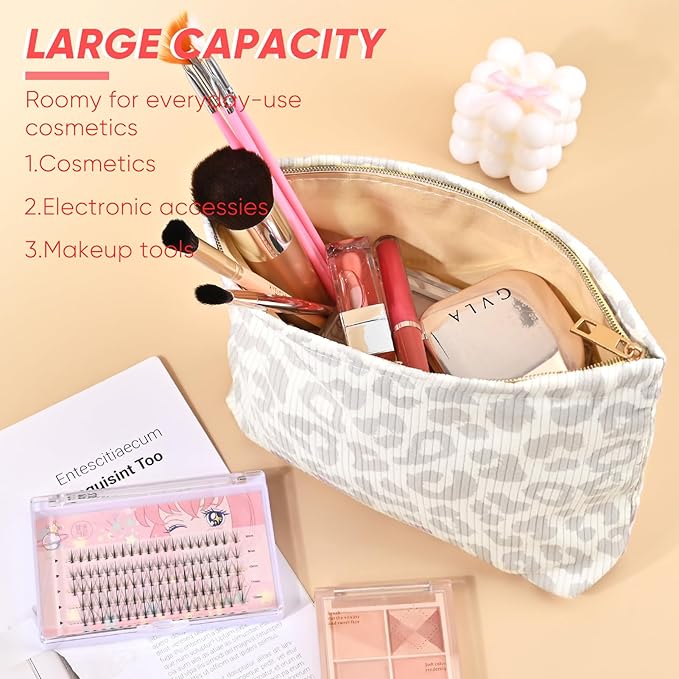 Ksriylm Makeup Pouch for Women Small Make Up Bag for Purse Zipper Initial Makeup Cosmetic Bags Pouches for Purse Aesthetic Travel Toiletry Bags, Grey Leopard Pattern