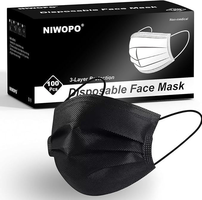Disposable Face Masks 100 Pack, 3 Ply Breathable with Adjustable Nose Wire & Soft Ear Loops for Daily Use