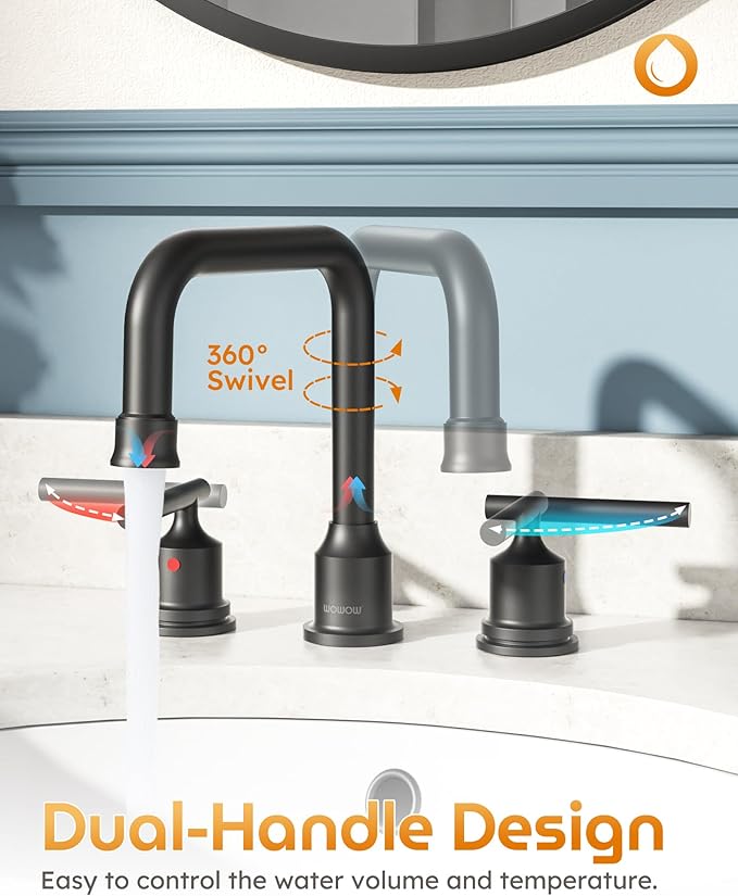 Black Bathroom Faucet 3 Holes, WOWOW Widepread Bathroom Sink Faucets 2 Handle, 8 Inch Vanity Tap with Drain and Supply liness Moddern