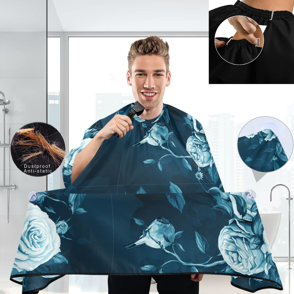 Visesunny Barber Cape - Rose Peony Leaf Bird Polyester Hair Cutting Salon Apron Anti-Static Haircut Water-Resistant Shaving Cloth Beard Shaving Bib