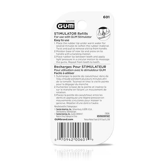 GUM Stimulator Refills - 3 Rubber Tips Included - Compatible with the Stimulator Permanent Handle - Massager, Plaque Removal Health, 3 Count(Pack of 6)