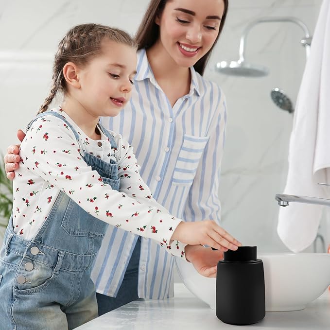 ARTWIND Ceramic Foam Soap Dispenser 2 Pack, 12oz Matte Black Lotion Hand Sanitizer Soap Dispenser with Easy-to-Press Pump for Bathroom & Kitchen Countertop Refillable
