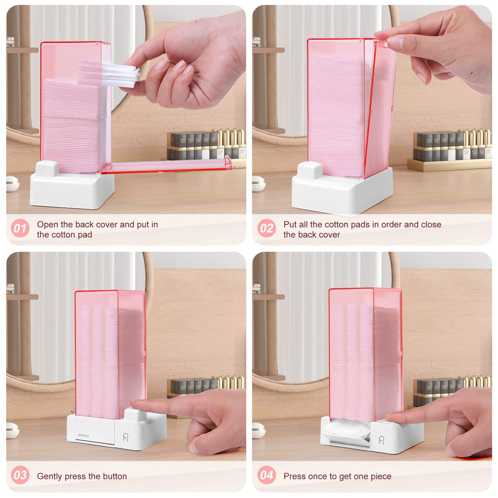 Aukiron Automatic Cotton Pad Holder, Square Press Out Cosmetic Cotton Makeup Removers Pad Holder, Makeup Cotton Organizer Container Dispenser Storage Display Rack(Pink)