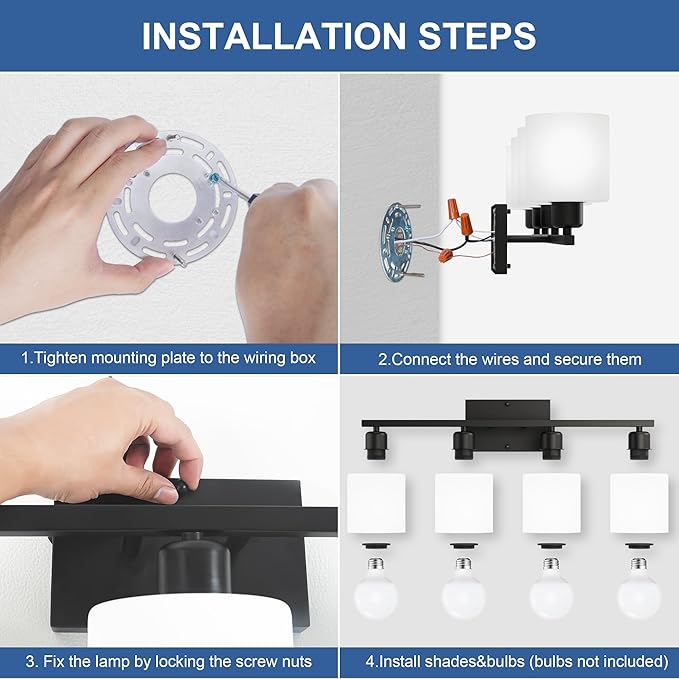 Dekang 24 Inches Black Vanity Lights for Bathroom E26 Base White Lampshape