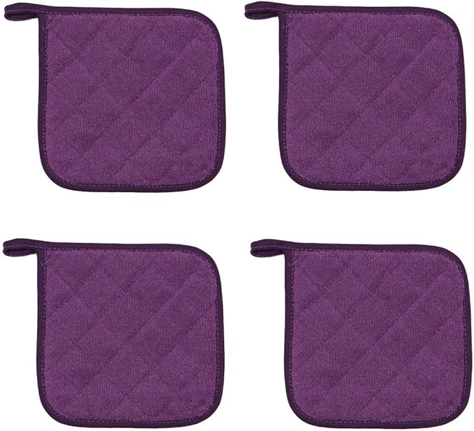 GQZLUCK Cotton Pot Holders, Hot Pads for Kitchen,Set of 4, Eggplant