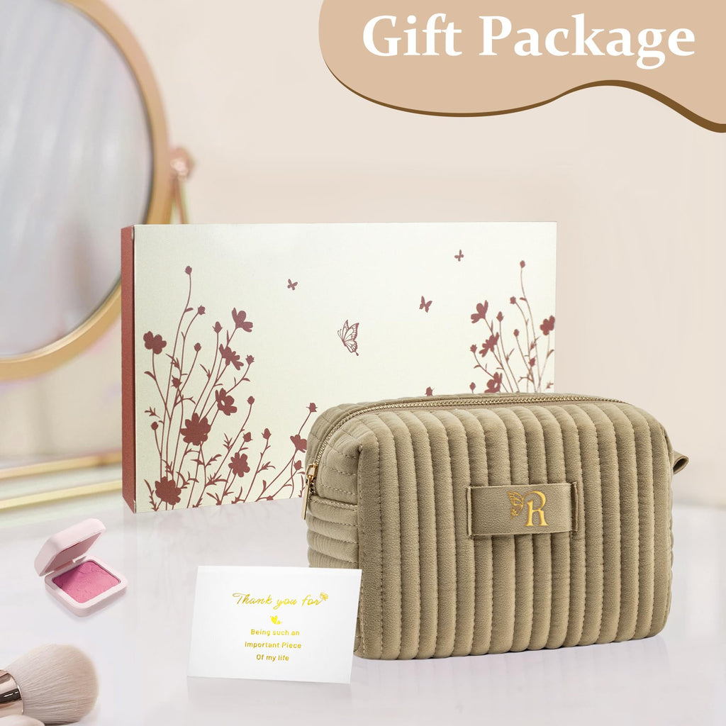 COSHAYSOO Sister Birthday Gifts for Women Best Friend Bestie Friendship Fashion Makeup Bag Make Up Cosmetic Pouch Travel Size Toiletries Skin Care Essentials Organizer Velvet Initial Letter R