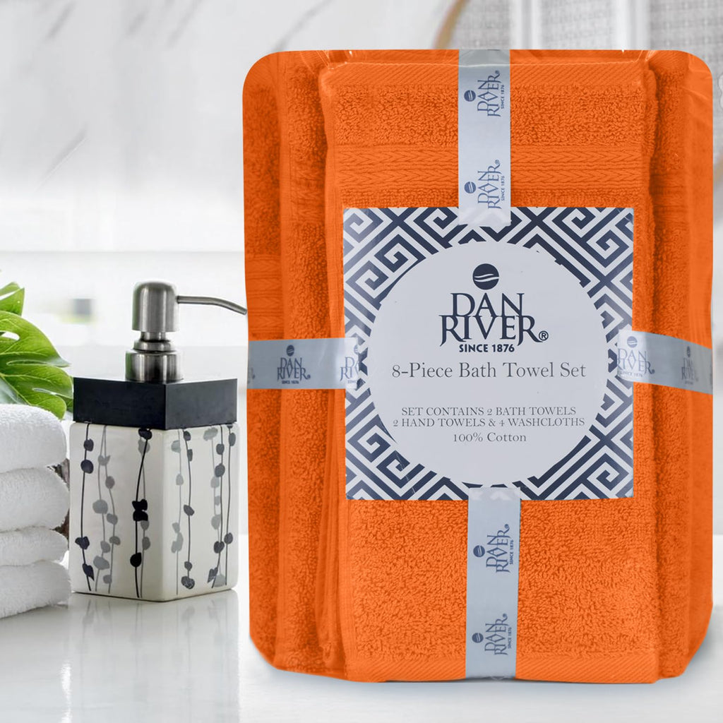 DAN RIVER 8 Piece Luxury Bath Towels for Bathroom, Towel Set, Orange