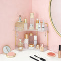 2-Tier Corner Bathroom Organizer Countertop with Hooks, for Makeup, Perfume