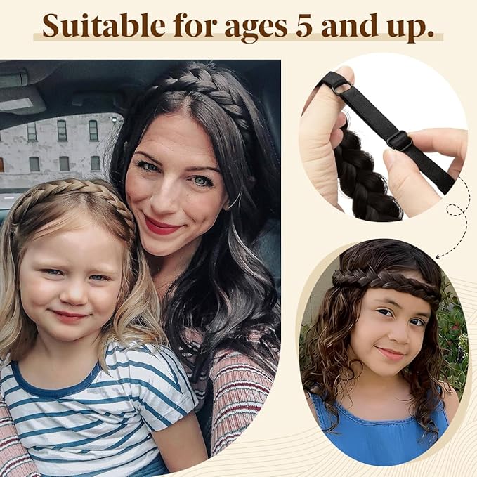 CJL HAIR 2PCs Braided Headbands Hair Piece for Women Synthetic Hair Hoops Head Bands Handmade Braid Hairband Accessories Elastic Stretch Headwrap Chocolate Multi