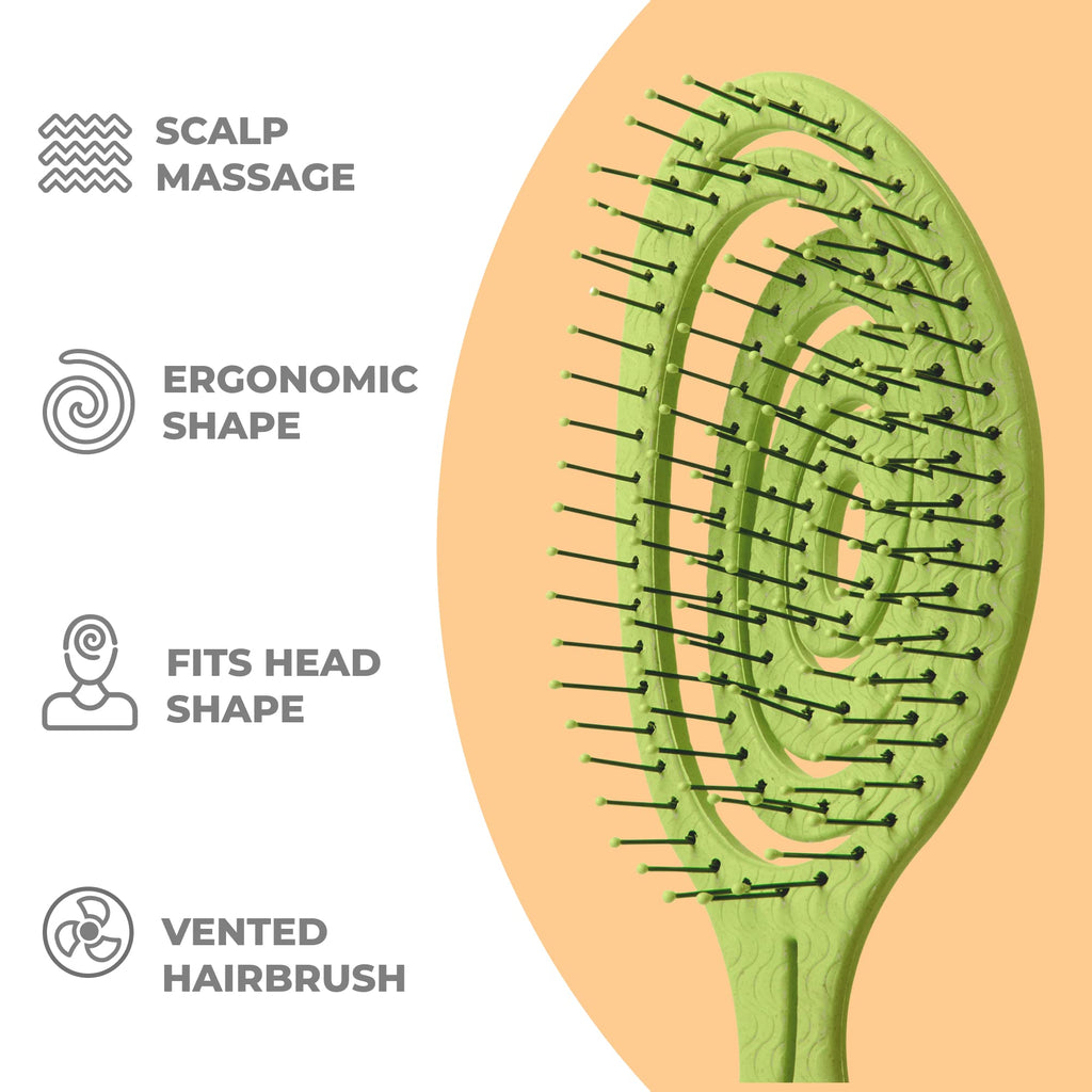 Ninabella Detangle Hair Brush for Women & Men - Does not Pull - Straightening Brushes for Straight & Curly Hair - Unique Spiral Detangling Hairbrush - Lime Green