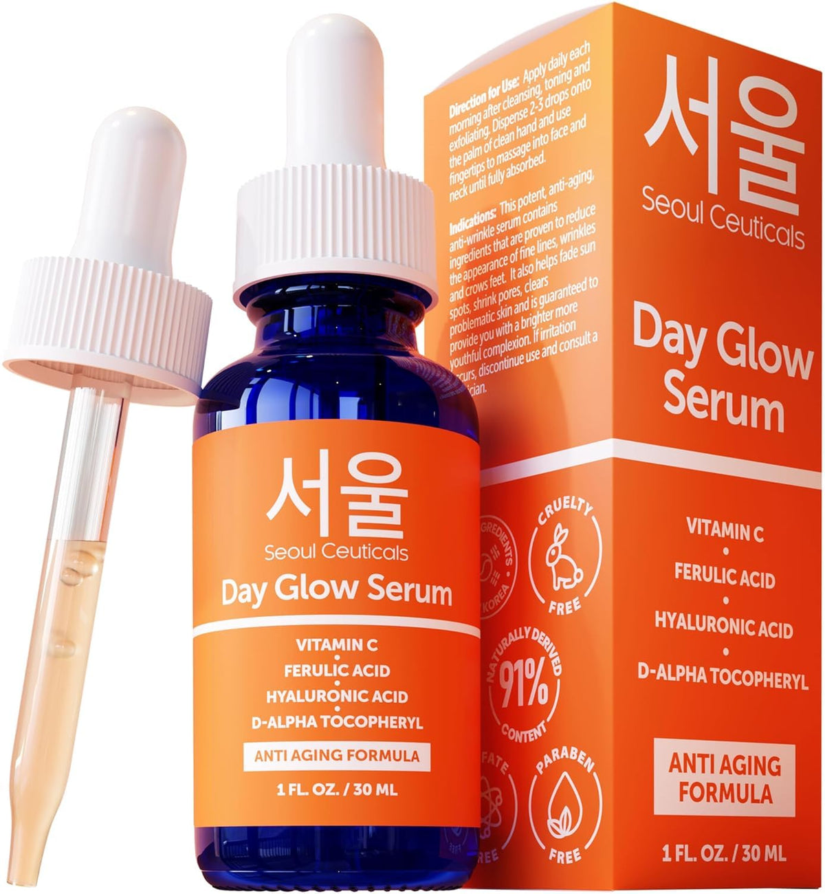 SeoulCeuticals Korean 20% Vitamin C Serum for Face + CE Ferulic 2oz Vit C