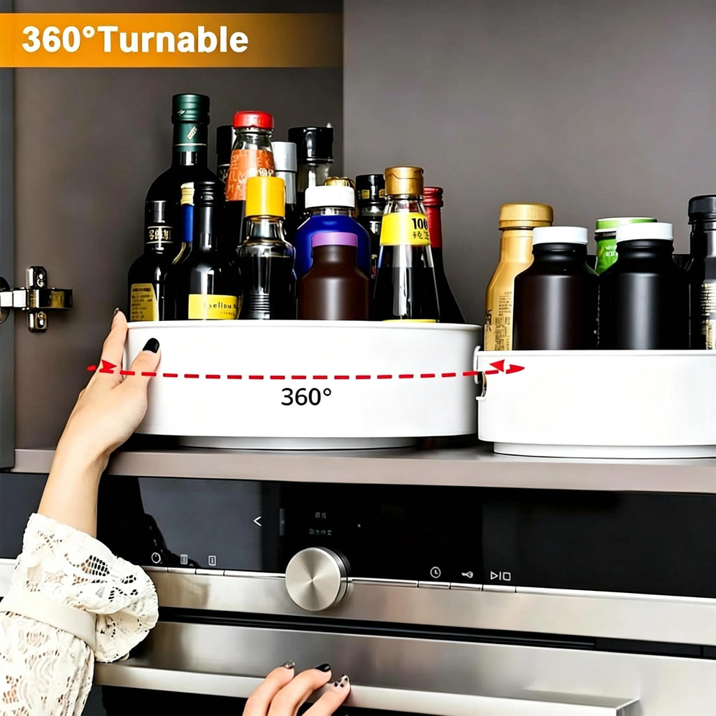 Semlos 360° Rotating Lazy Susan Organizers, 2 Packs 9" and 12" Turntable Spice Rack Organisers for Kitchen Organization and Storage, Non-Slip Under Sink Organizer for Bathroom Pantry Cupboard