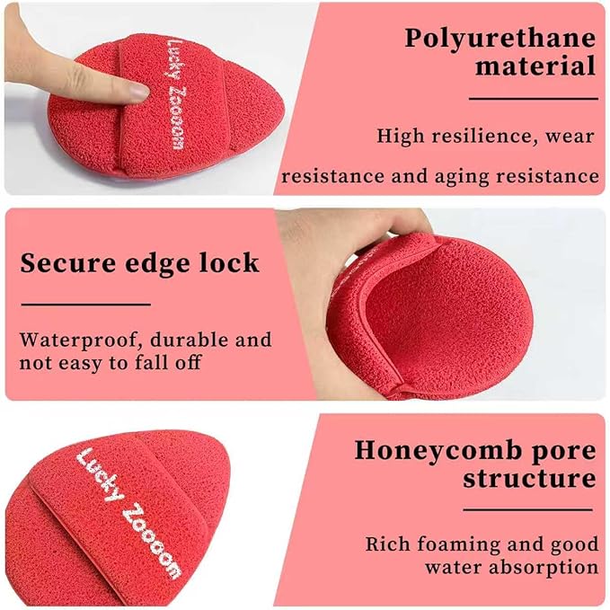 Large Face Sponges for Cleansing with Storage Clips Red Cleansing Puff,5.9 in x 4.3 in,Reusable Hydrophilic Polyurethane Facial Sponges for Face Wash, Reusable Makeup Remover Exfoliating Pads