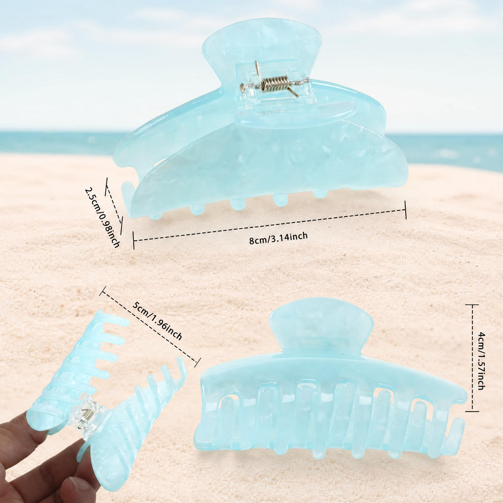 4Pcs Large Acrylic Hair Claw Clips - Hair Clips with Strong Hold for Thick Hair, Non-slip Banana Barrettes for Women Girls (Shell: light green/white/pink/blue)