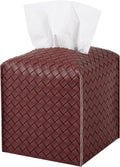 Tissue Box Cover PU Leather Tissue Holder Square Facial Tissue Case Facial Paper Organizer Dispenser for Bathroom, Vanity Countertop, Car, Dark red