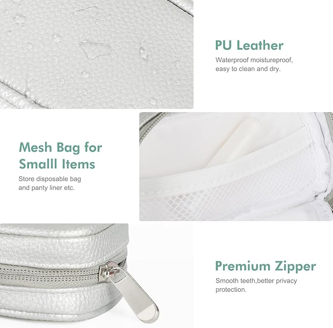 Teircno Tampon Holder for Purse - Portable Tampon Storage Bag with Zipper - Period Bags for Women (Silver)