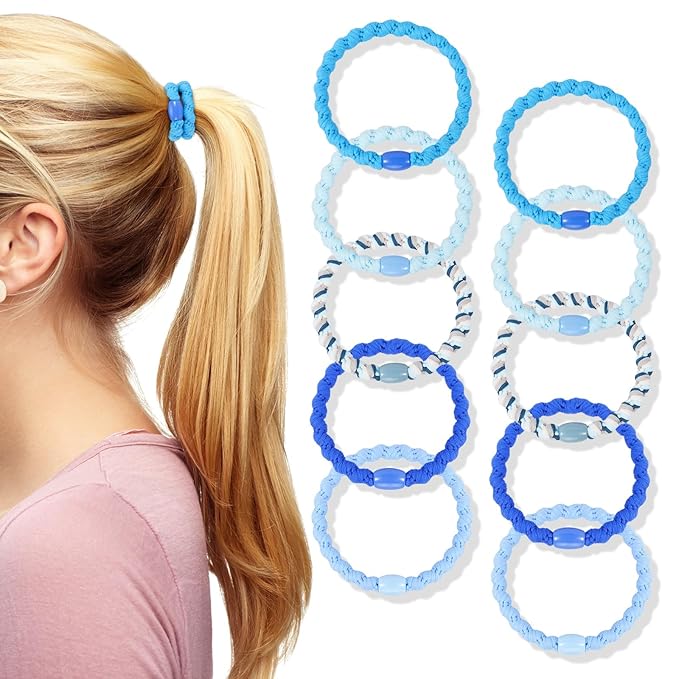 Hair Ties No Damage - 10PCS Ponytail Holders - Elastic Hair Ties for Thick Hair - Braided Hair Bands for Women Girls's Hair - Blue Sky（Style 2）