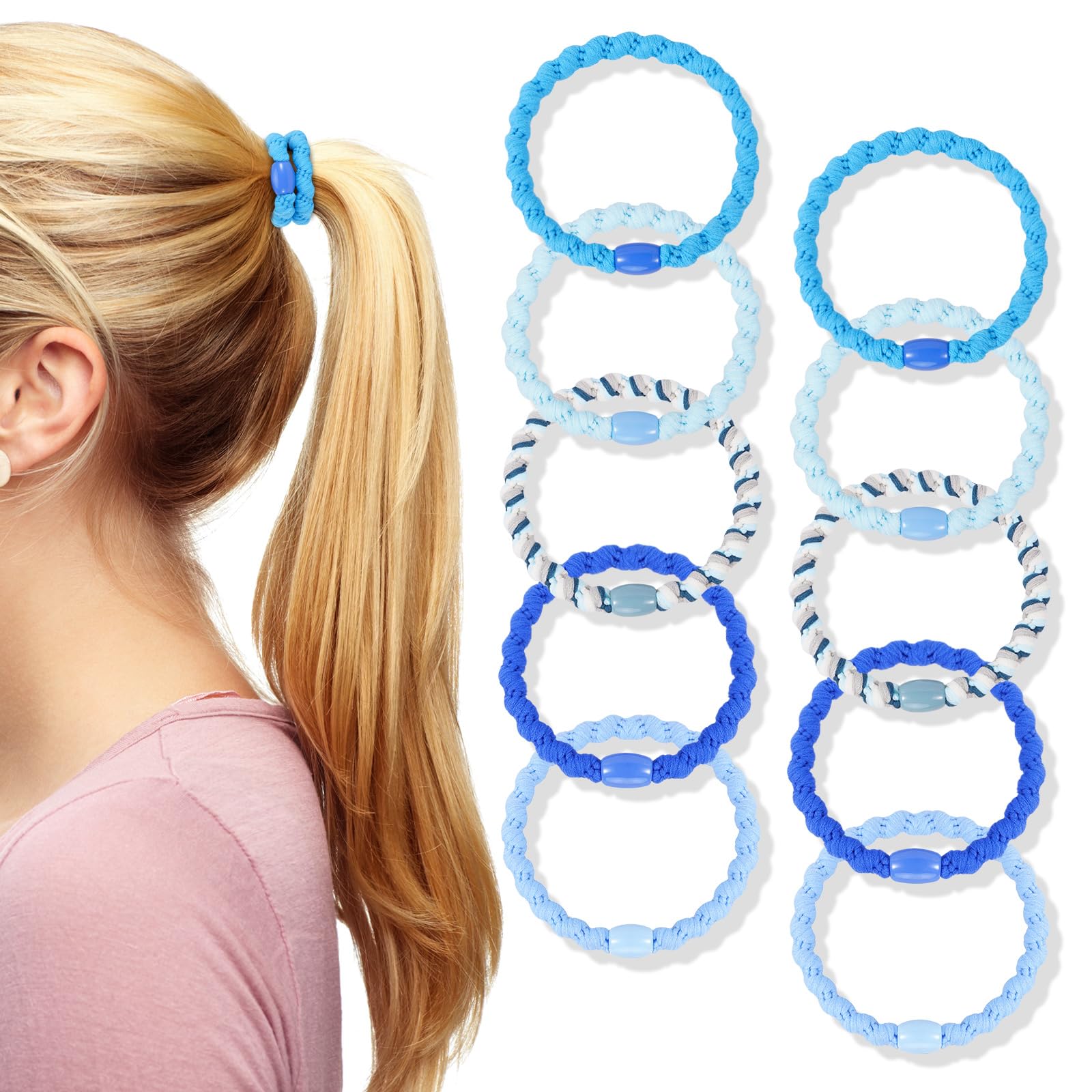 FORENEE 10Pcs Braided Hair Ties for Thick Hair - Blue Sky Style 2