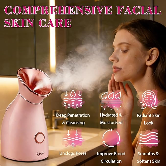 Pjordo Facial Steamer Spa Kit, 12 Skin Care Tools & 5 Jelly Mask Powder, Nano Ionic Steamer for Facial Deep Cleaning Unclog Pores Sinuses, Warm Mist Humidifier for Home SPA, Self Care Gifts for Women