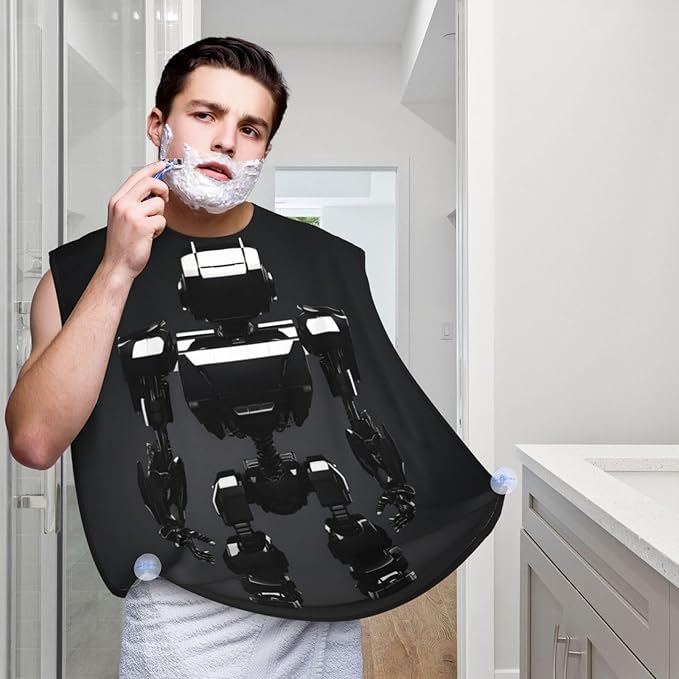 Black Robot Print Beard Bib Apron For Men, Beard Hair Catcher For Men Shaving Trimming,Beard Cape Cloth