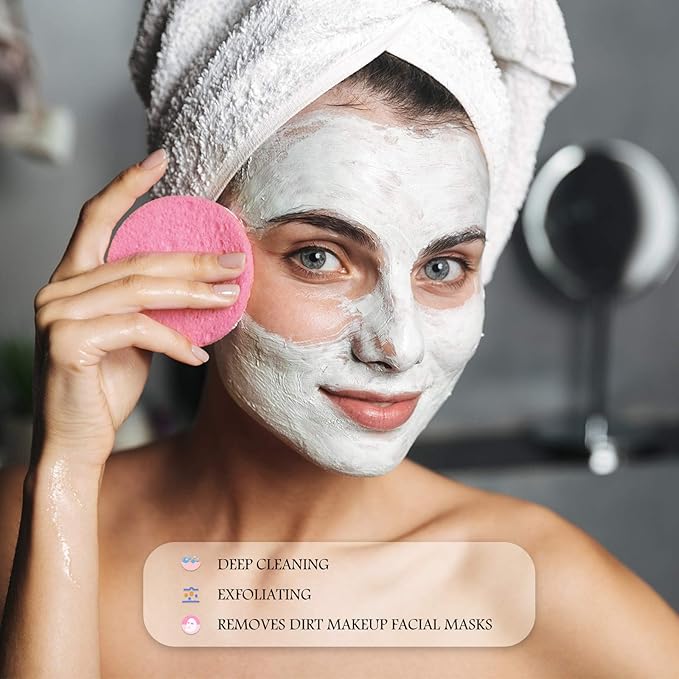 Patelai 120 Pieces Compressed Facial Sponge for Estheticians Face Makeup Removal Cleansing Sponge Pad Exfoliating Spa Wash Round Facial Cleansing Pads Supplies(Pink)
