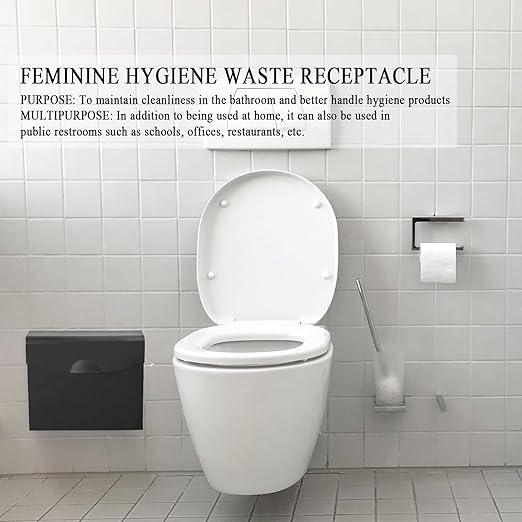 FAOEHN Sanitary Napkin Disposal Receptacle with Hygiene Disposal Bags and Trash Bag,9.4x7.8x3.5 inches Stainless Steel Wall Mounted Feminine Hygiene Disposal Trash Can Bin for Bathroom,Office (Black)