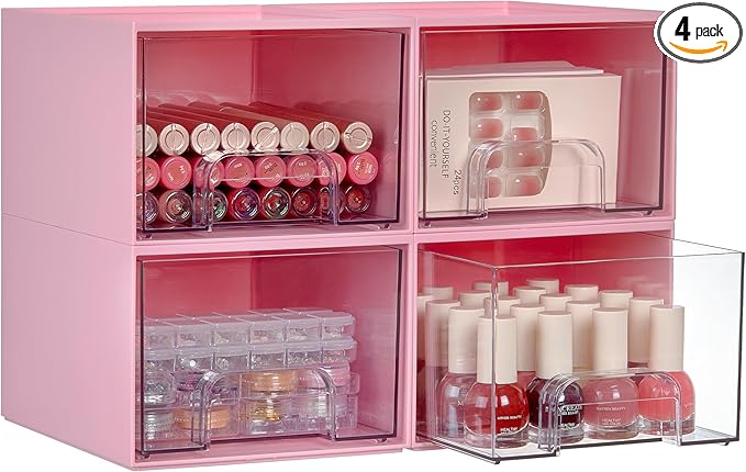 Vtopmart 4 Pack Small Clear Stackable Storage Drawers for Desk, Countertop