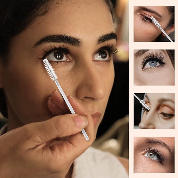 100 Pcs Disposable Mascara Wands, Crystal Eyebrow Spoolies Brush for Eyelash Extensions, Lash Brushes with Container (White)