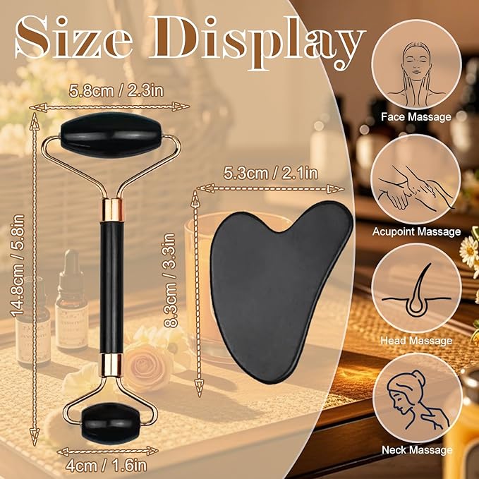 Ao Yee ZGL Gua Sha Facial Massage Tool and Roller Set,Face Depuffing