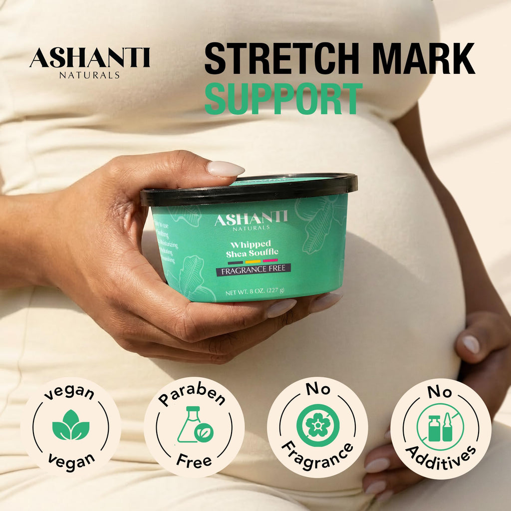 Ashanti Naturals Scented Whipped Shea Butter for Skin | African Body Butter for Women w/Coconut, Almond Oil(Fragrance Free Souffle, 8 oz)