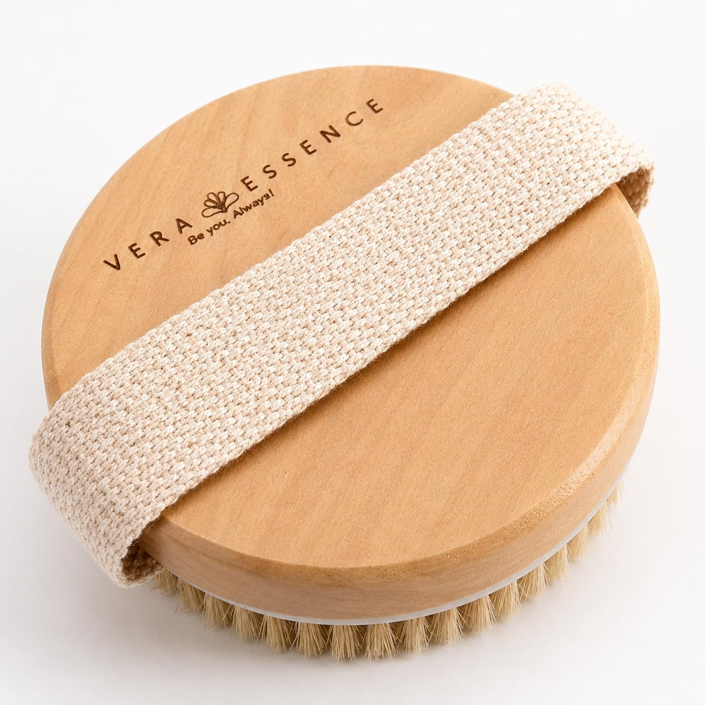 Vera Essence Dry Body Brush for Women & Men, Dry Brush for Lymphatic Drainage, Exfoliating Body Brush with Natural Boar Bristles, Massage Nodes & Bamboo Base for Dry Skin